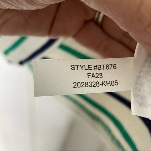 J Crew Women Vintage Rib Green Ivory Striped Turtleneck Gold Buttons XS 644 - Picture 7 of 8